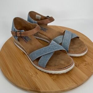 Bobs by Skechers Desert Kiss‎ Adobe Princess Wedge Sandals Women Denim Blue Sz 8